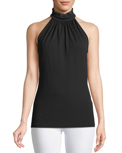 Michael Kors Lace Halter-neck Stretch-matte Jersey Top In Black