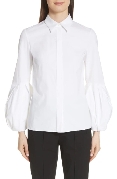 Michael Kors Puff-sleeve Button-down Stretch Cotton Poplin Shirt In Optic White