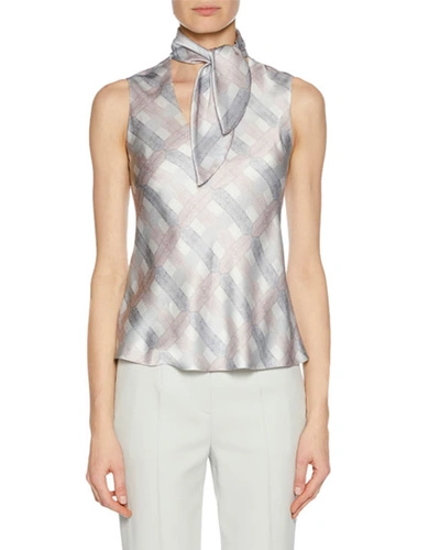 Giorgio Armani Tie-neck Graphic-print Silk Shell In Pink