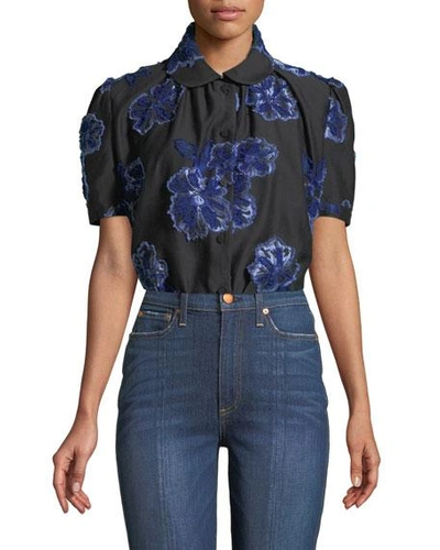 Co Button-down Floral-embroidered Poplin Shirt In Black/blue