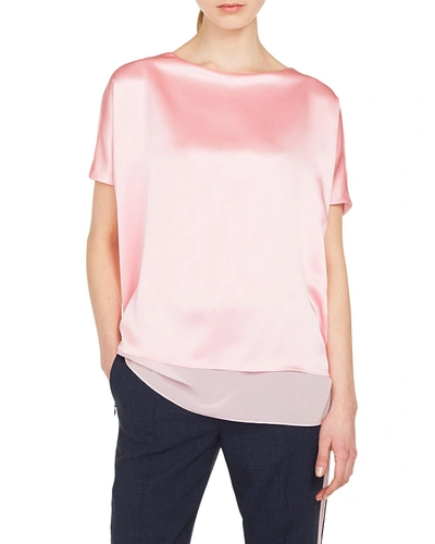 Akris Cap-sleeve Silk Satin Tunic Blouse In Pink