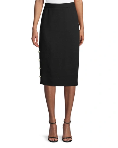 Lela Rose Pencil Skirt With Pearly Buttons In Black