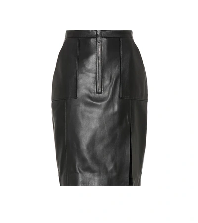 Altuzarra Side-slit Calf Leather Knee-length Pencil Skirt In Black