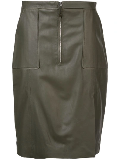 Altuzarra Side-slit Calf Leather Knee-length Pencil Skirt In Dark Green