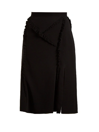 Altuzarra Miniret A-line Front-slit Crepe Skirt W/ Ruffled Trim In Black