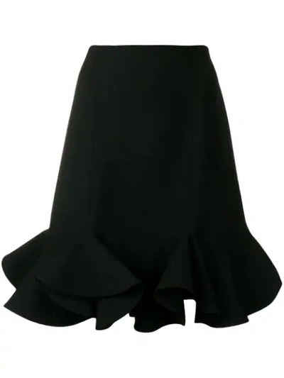 Valentino A-line Crepe Couture Knee-length Skirt With Ruffle Hem In Black