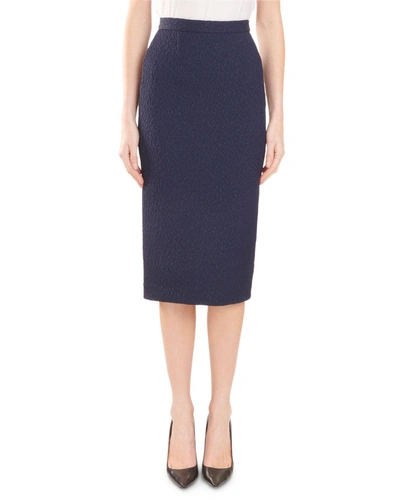 Roland Mouret Arreton Puckered-stretch Pencil Skirt With Back Zip In Navy