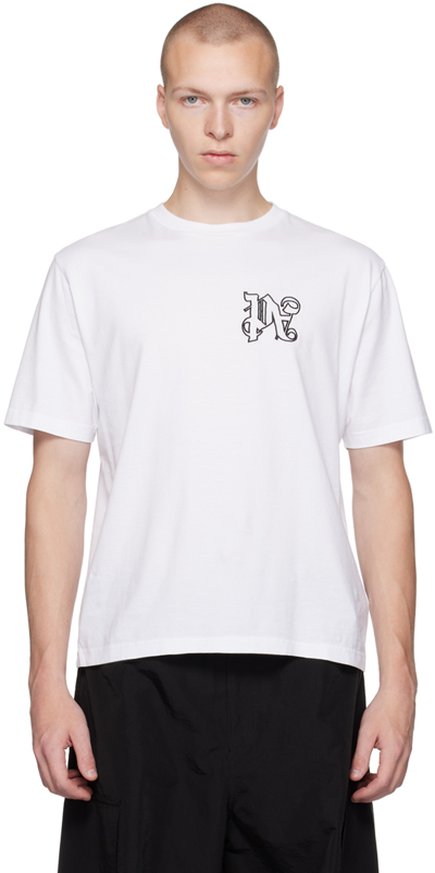 Palm Angels White Short-sleeved T-shirt With Monogram Pa Embroidery