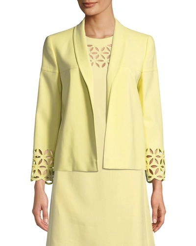 Escada Open-front Broderie-anglaise Cotton Jacket In Yellow