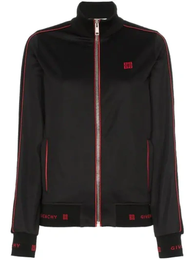 Givenchy Zip-front Velvet Side-stripe Gg-logo Tech Jersey Track Jacket In Black