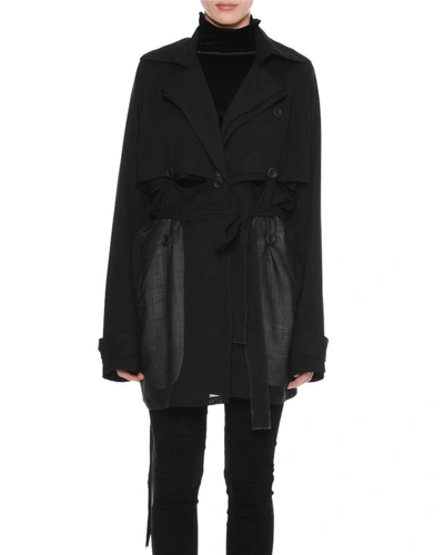 Ben Taverniti Unravel Project Deconstructed Double-breasted Wool Trench Coat In Black
