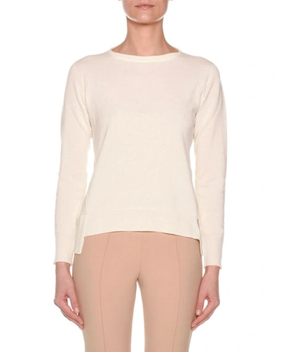 Agnona Long-sleeve Crewneck Cashmere Sweater W/ Step Hem In White