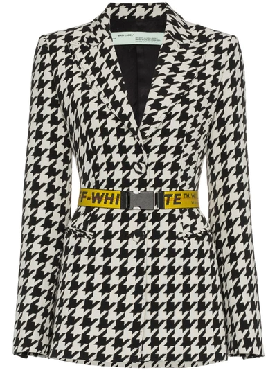 Off-white Canvas Jacquard-trimmed Houndstooth Wool-blend Blazer In White