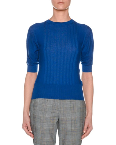 Agnona Crewneck Short-sleeve Superfine Cashmere Sweater In Blue