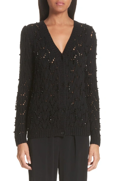 Co Bead-embellished Hand-knit Crochet Wool-cashmere Cardigan In Black