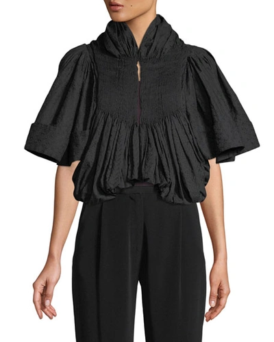 Co Embroidered Voile Pleated Cropped Jacket In Black