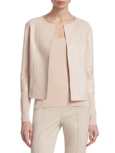 Akris Open-front Napa Leather Short Jacket With Knit Combo In Moonstone