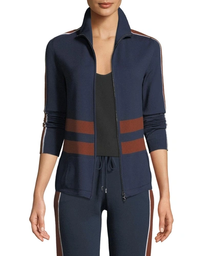 Loro Piana High-neck Striped Ribbed Athletic Jacket In Blue