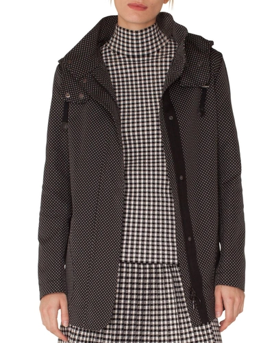 Akris Punto Pindot Jacquard Zip-front Parka Jacket With Detachable Hood In Black/white