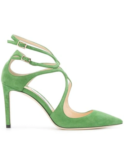 Jimmy Choo Lancer 100 Lime Suede Pointy Toe Pumps In Green
