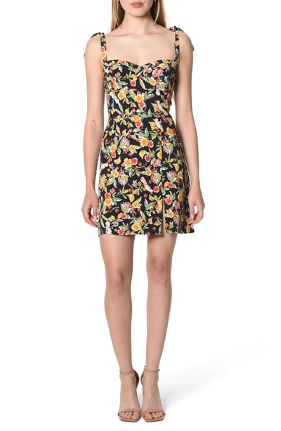 Wayf Malibu Tie Strap Dress In Black Hawaii Print