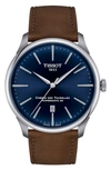 Tissot Men's Swiss Automatic Chemin Des Tourelles Powermatic 80 Brown Leather Strap Watch 42mm In Blue / Brown