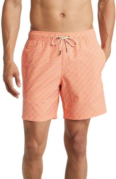 Fair Harbor The Bayberry Swim Trunks In Orange Sea Squares