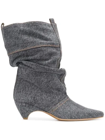 Stella Mccartney Dark Grey Slouched Denim Ankle Boots
