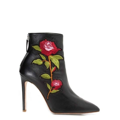 Julia Mays India Black Nappa Embroidery Ankle Boots In Moonless Black