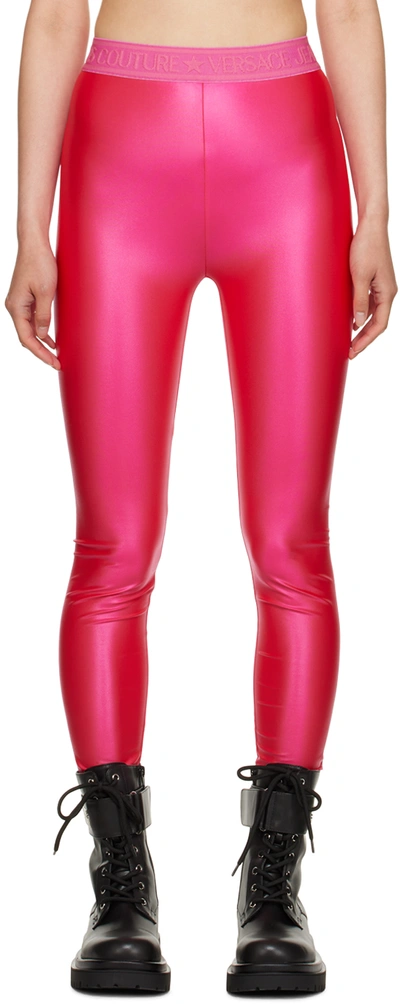 Versace Jeans Couture Logo Waistband High-waisted Leggings In Pink