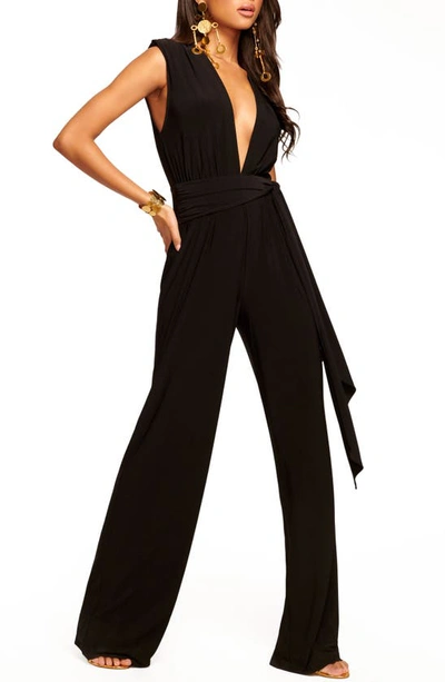 Ramy Brook Emma Sleeveless Sash-tie Jumpsuit In Black