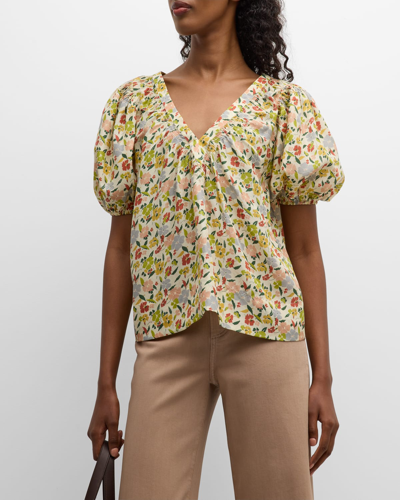 The Great The Bungalow Floral V-neck Top In Yellow