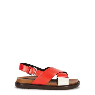 Marni Red Cross-over Leather Sandals In Red And White