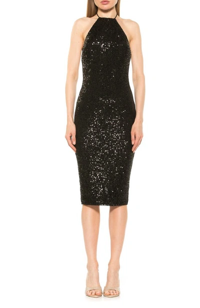 Alexia Admor Letitia Halter Sequin Midi Cocktail Dress In Black