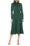 Alexia Admor Gillian Draped Mock Neck Long Sleeve Midi Dress In Emerald