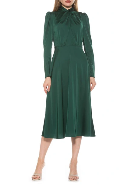 Alexia Admor Gillian Draped Mock Neck Long Sleeve Midi Dress In Emerald