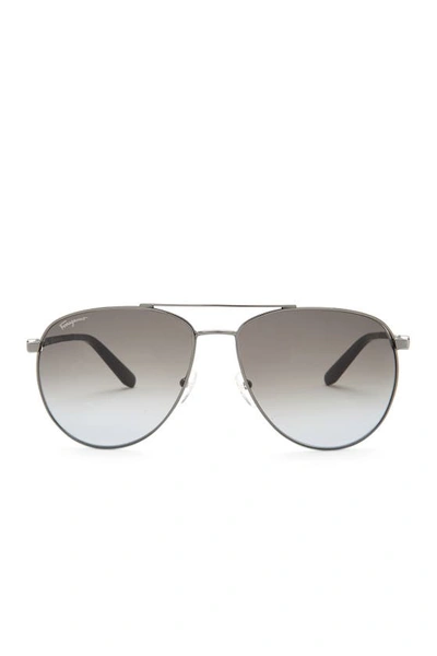 Ferragamo 60mm Aviator Sunglasses In Shiny Ruthenium