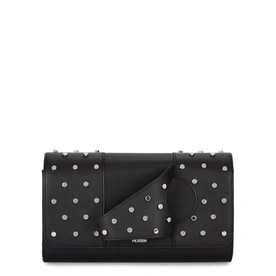 Perrin Paris L'asymetrique Studded Leather Clutch In Black