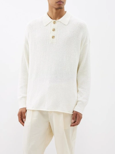 Commas Textured-knit Cotton-blend Polo Top In White