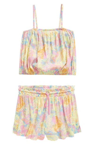 Treasure & Bond Kids' Cotton Gauze Cover-up Tank Top & Shorts Set In Yellow Lily Marble Smoke
