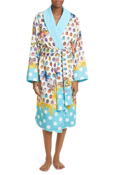Versace Butterflies Bath Robe In Azur + Multi