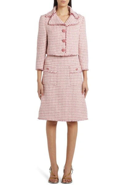 Etro Cropped Houndstooth Wool-blend Jacket In 0650 - Rosa