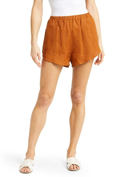 Vitamin A Tallows Stripe Linen Cover-up Shorts In Ecolinen Cocoa