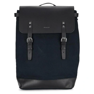 Sandqvist Hege Leather-trimmed Canvas Backpack In Blue