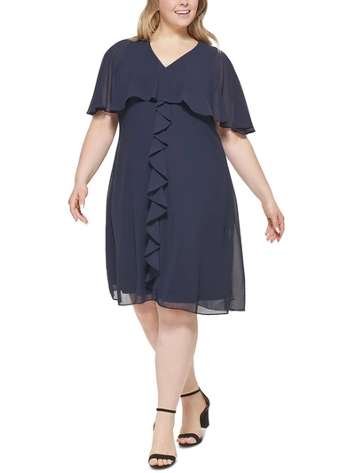 Jessica Howard Plus Womens Drapey Midi Evening Dress In Blue