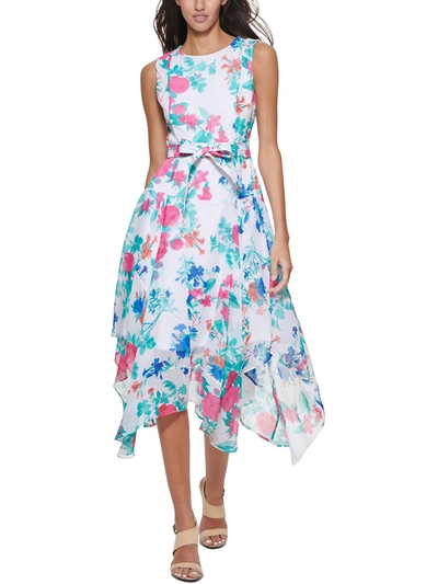 Calvin Klein Womens Chiffon Floral Midi Dress In Multi