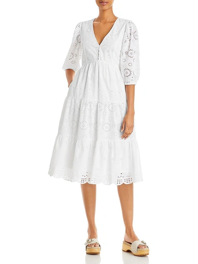 French Connection Womens Tiered Midi Fit & Flare Dress In White