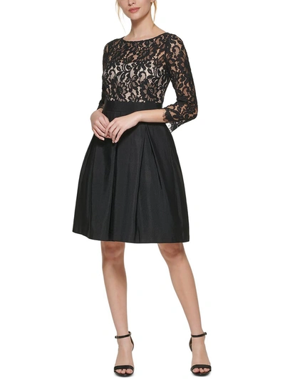 Eliza J Womens Lace-top Boat-neck Cocktail And Party Dress In Black