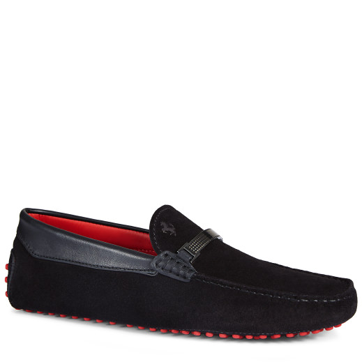 Tod's For Ferrari Gommino Driving Shoes In Suede In Black/red | ModeSens