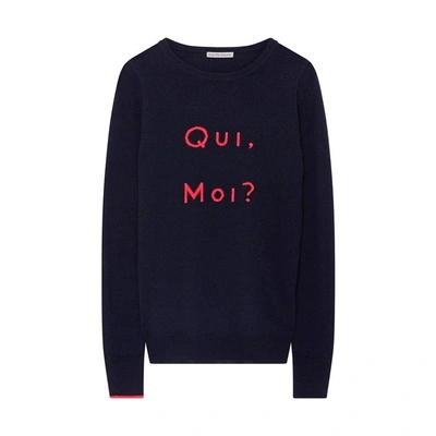 Ille De Cocos Qui Moi Merino Sweater - Navy- Coral In White